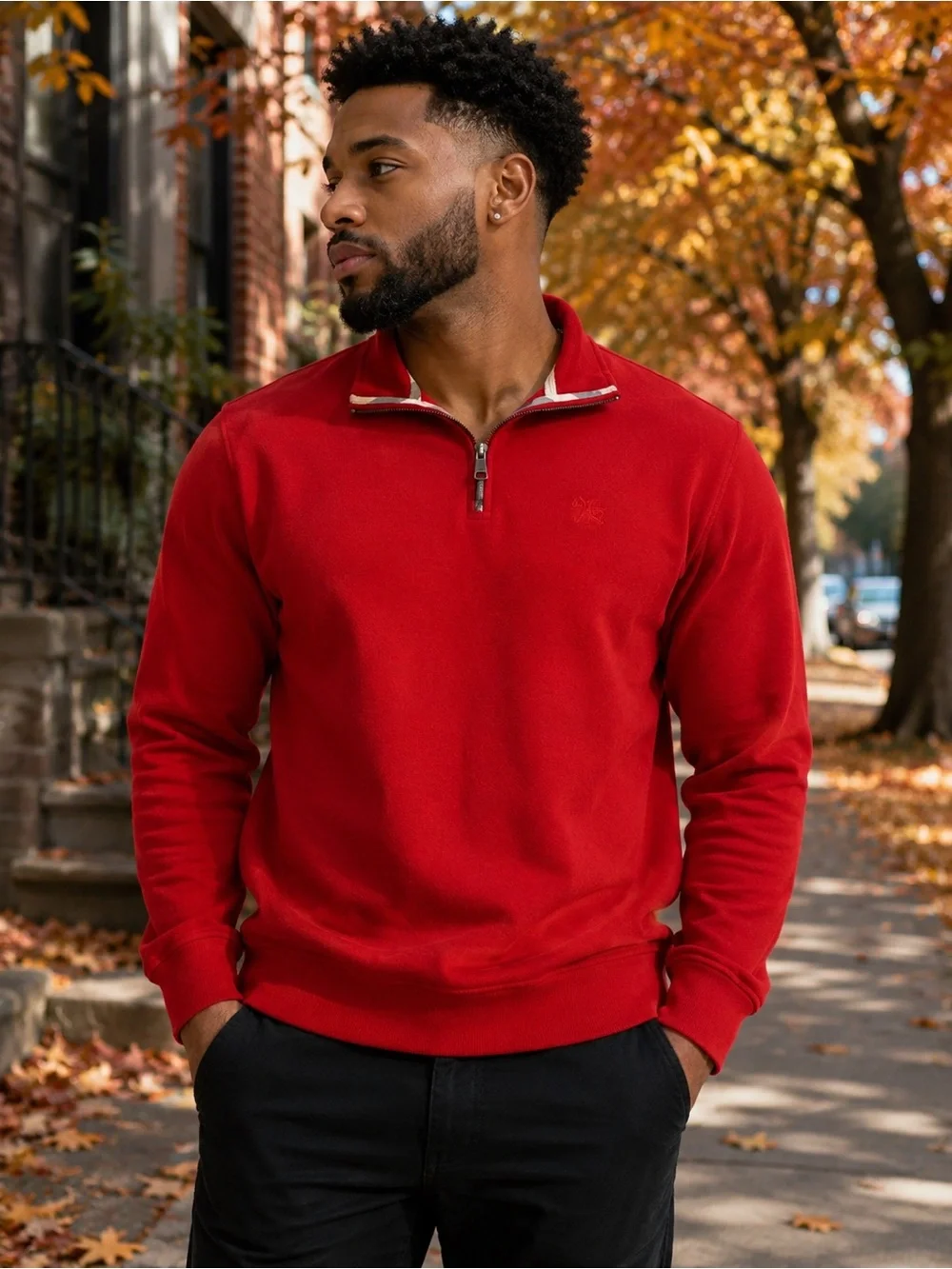 Burberry Brit Sweater Mens Large Red Mock Neck Quarter 1/4 ZipPullover Jumper